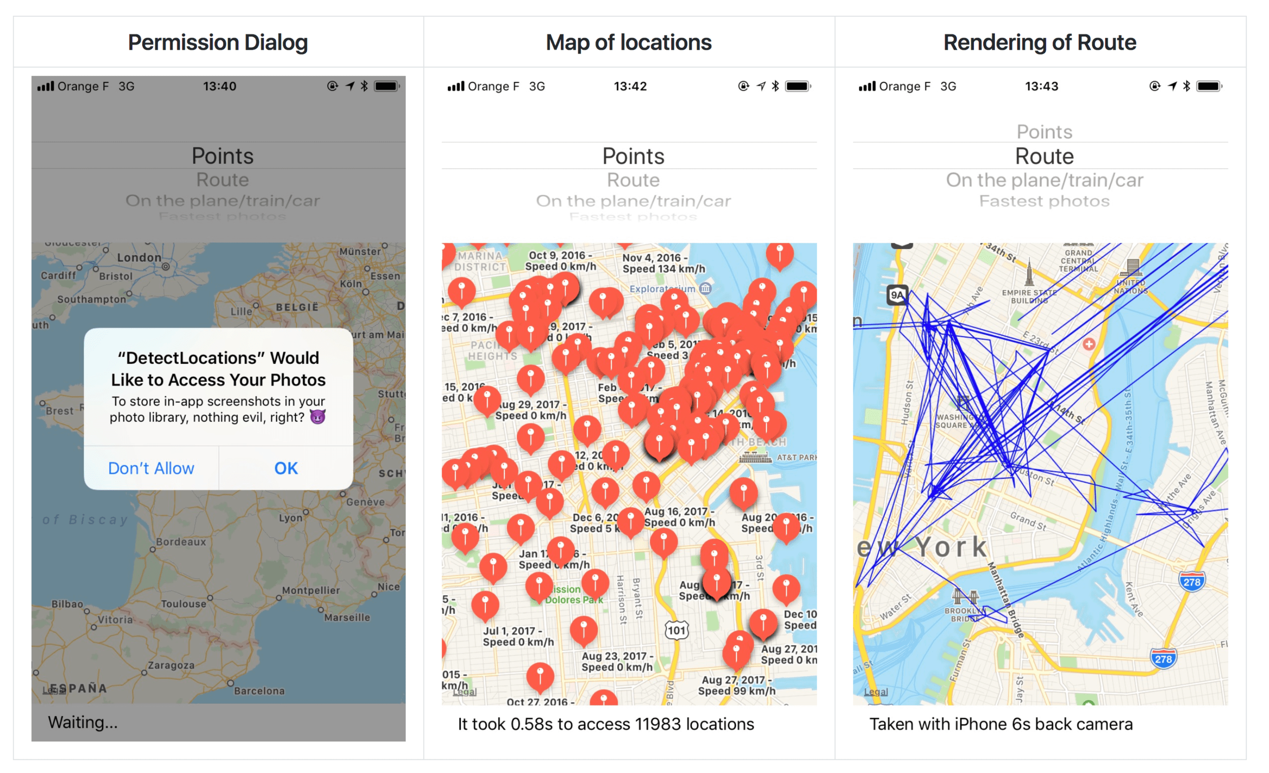 Dialogue mapping. IOS location. Route point.